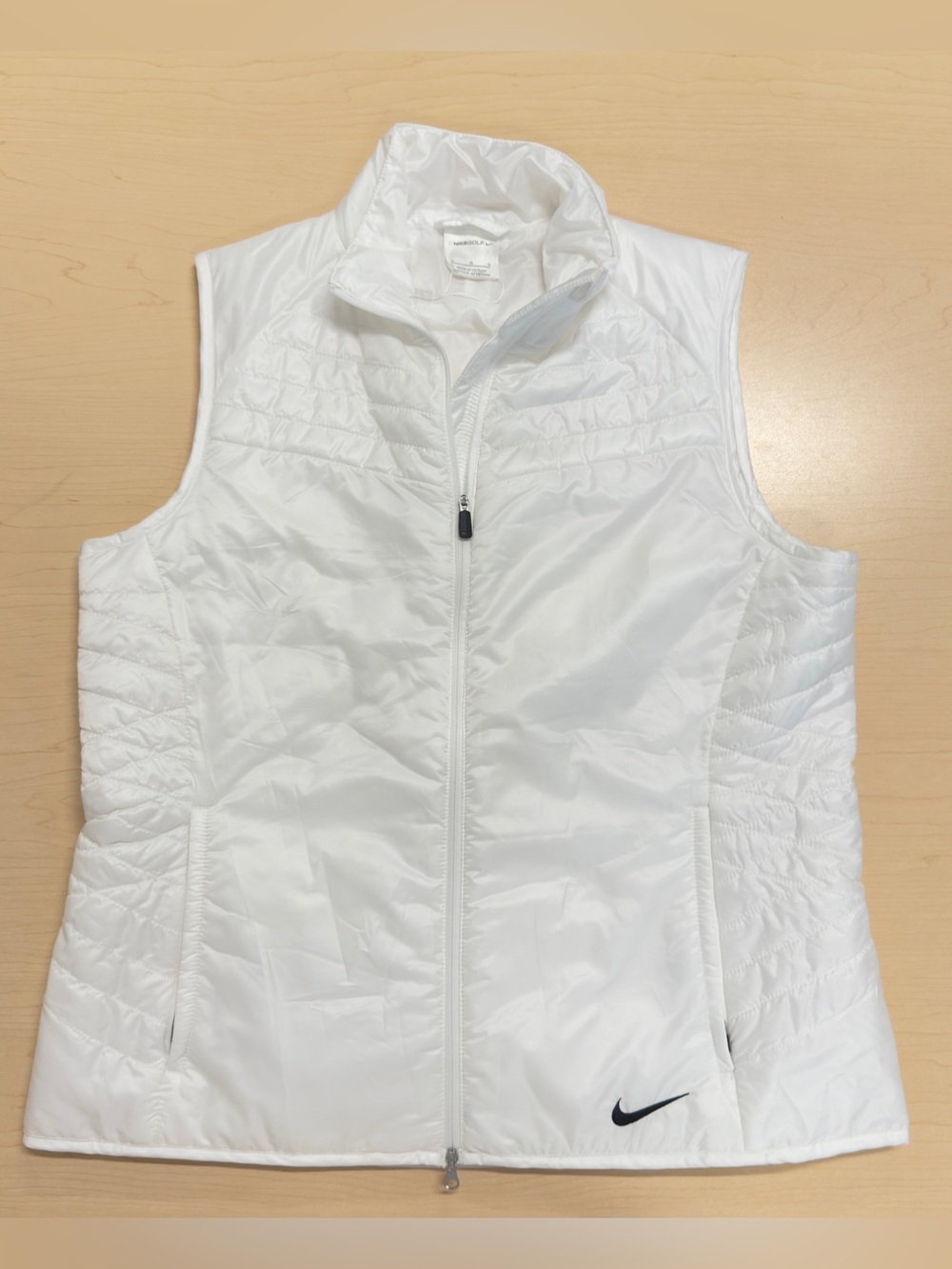 Nike White Quilted Sleeveless Vest with Swoosh Size Large